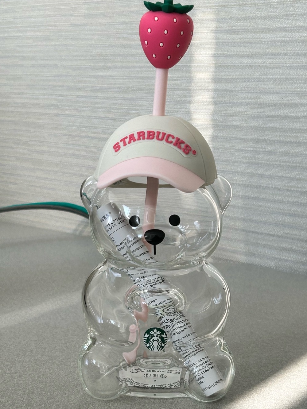 Starbucks Clear Bear Bottle with Pink Strawberry Cap